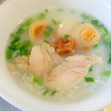 冷ご飯で★蒸し鶏・味卵・梅干しのニラ粥☆